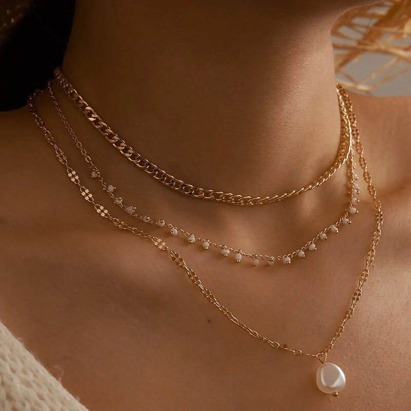 Gold Plated Bohemian Pearl Necklace