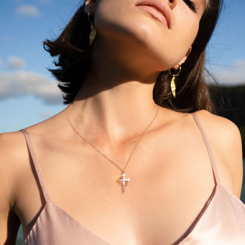 Gold Plated Crown Cross Necklace