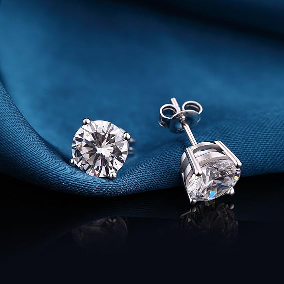 18K Gold Plated Moissanite Stud Earrings - Gold & White Gold