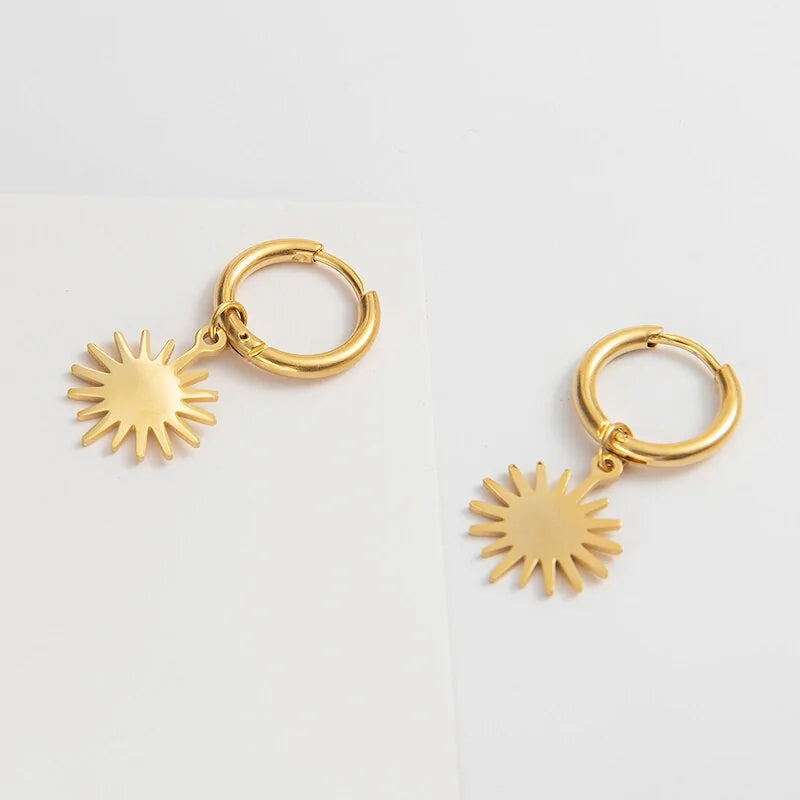 14K Gold Plated Pendant Hoop Earrings