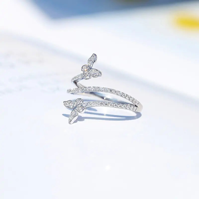 925 Sterling Silver Double Butterfly Ring