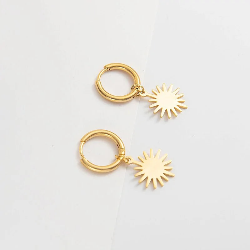 14K Gold Plated Pendant Hoop Earrings