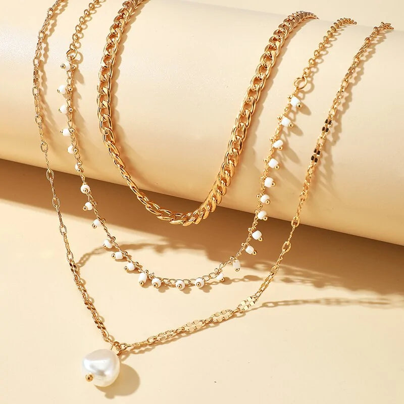 Gold Plated Bohemian Pearl Necklace