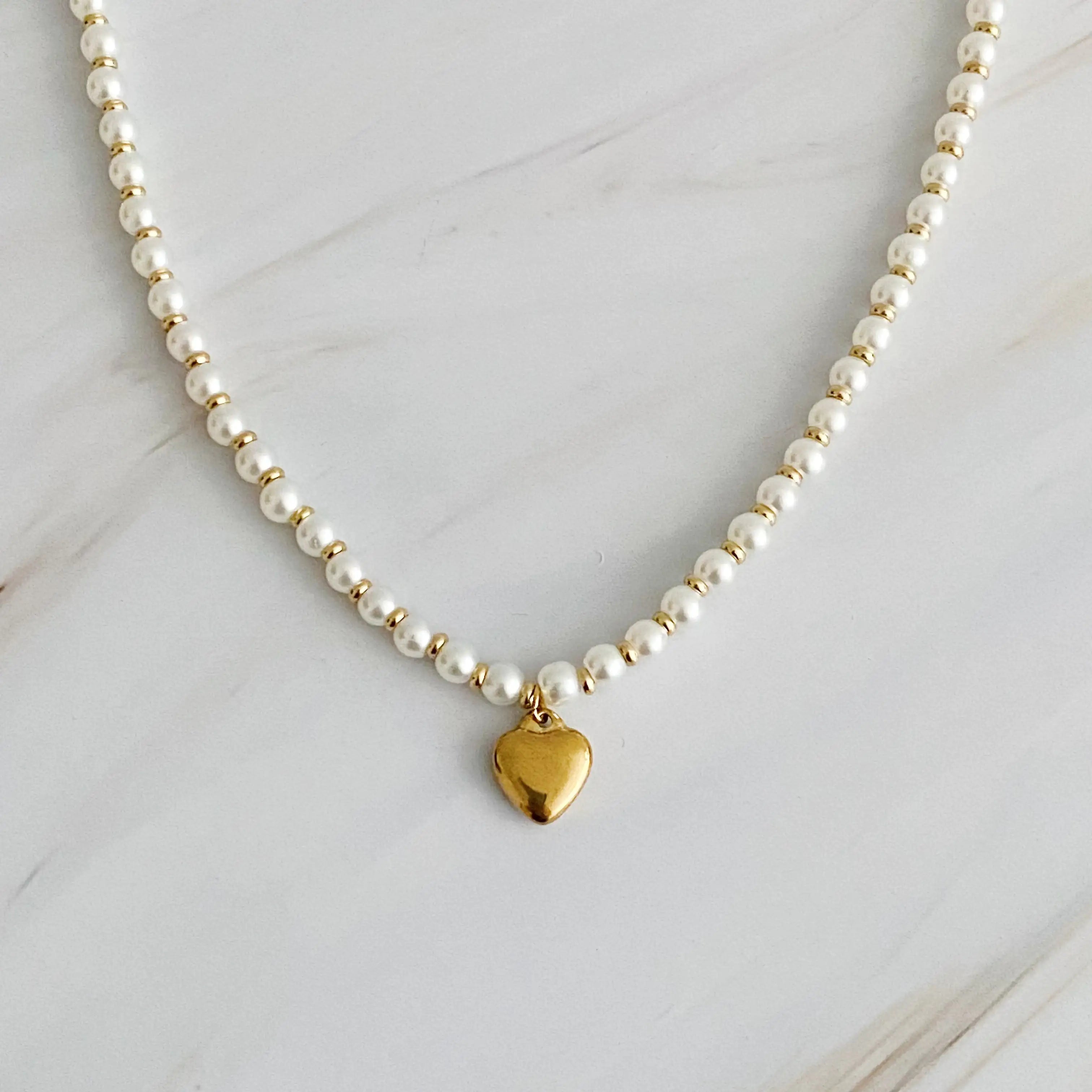 Gold Plated Pearl Bauble Heart Necklace