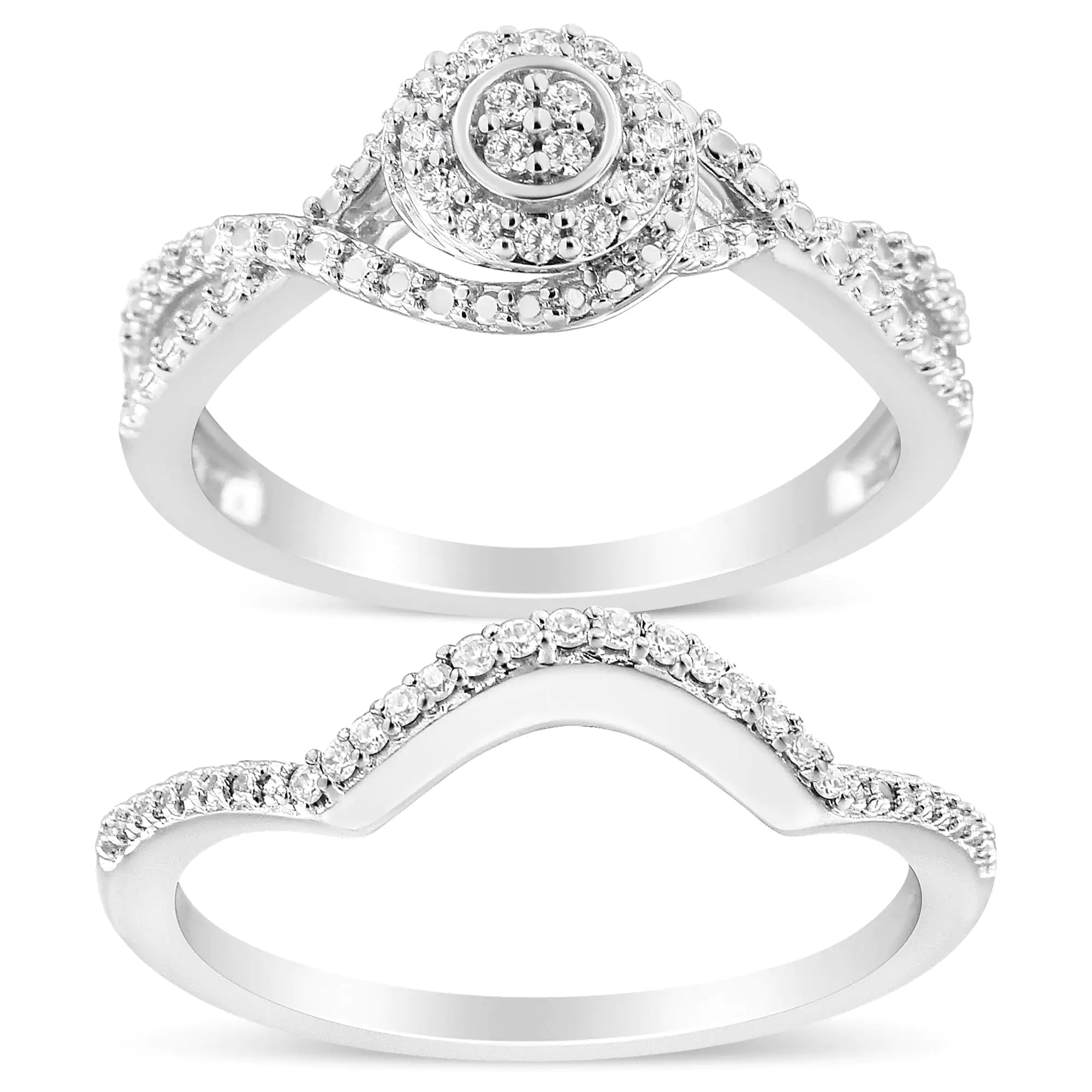 925 Sterling Silver Natural Diamond Bridal Ring