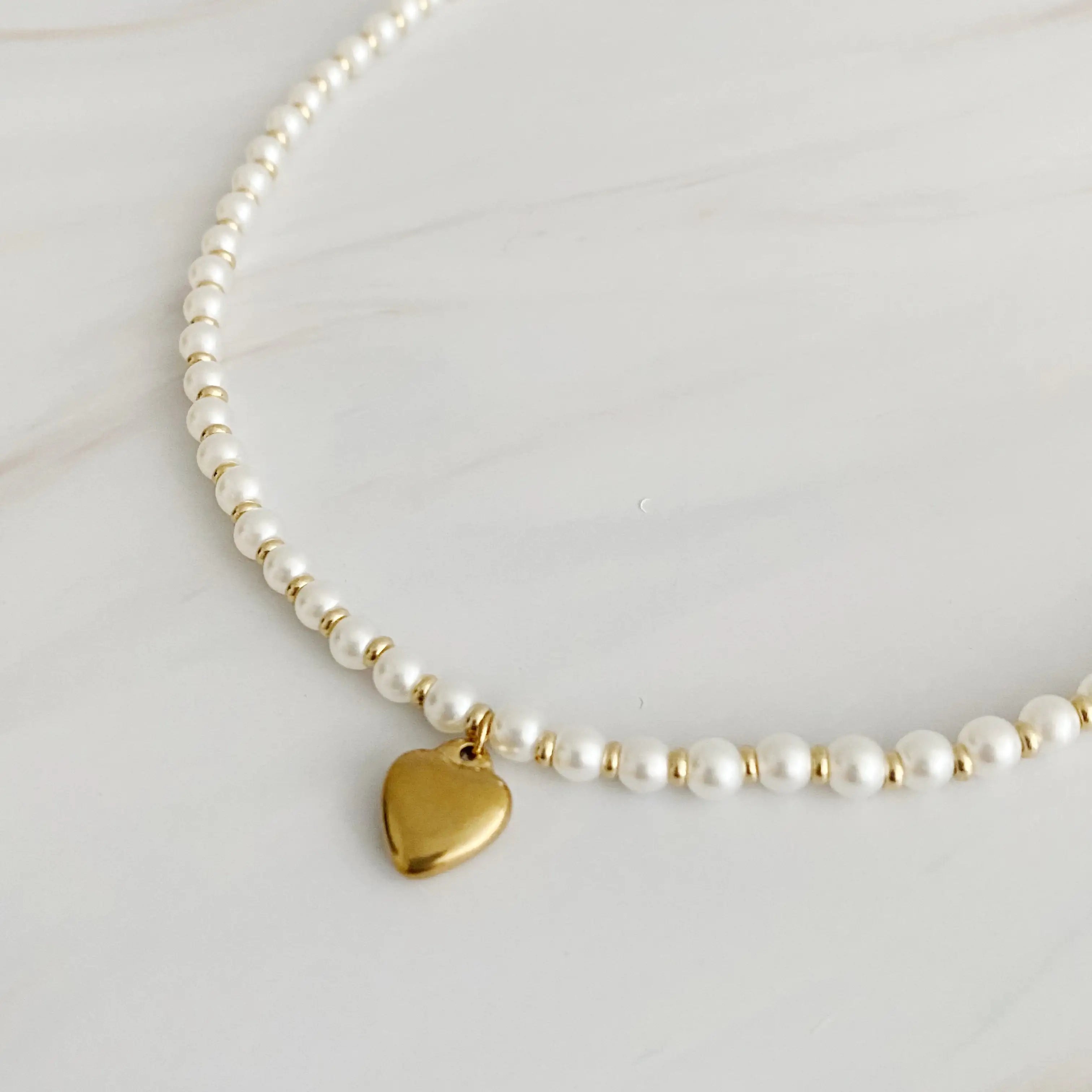 Gold Plated Pearl Bauble Heart Necklace