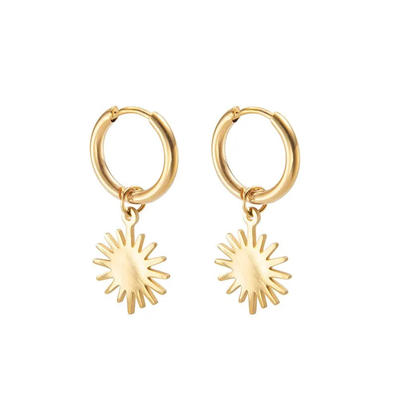 14K Gold Plated Pendant Hoop Earrings