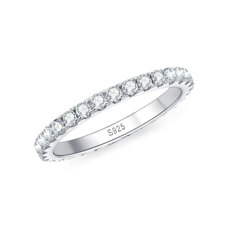 925 Sterling Silver 2MM Moissanite Row Ring