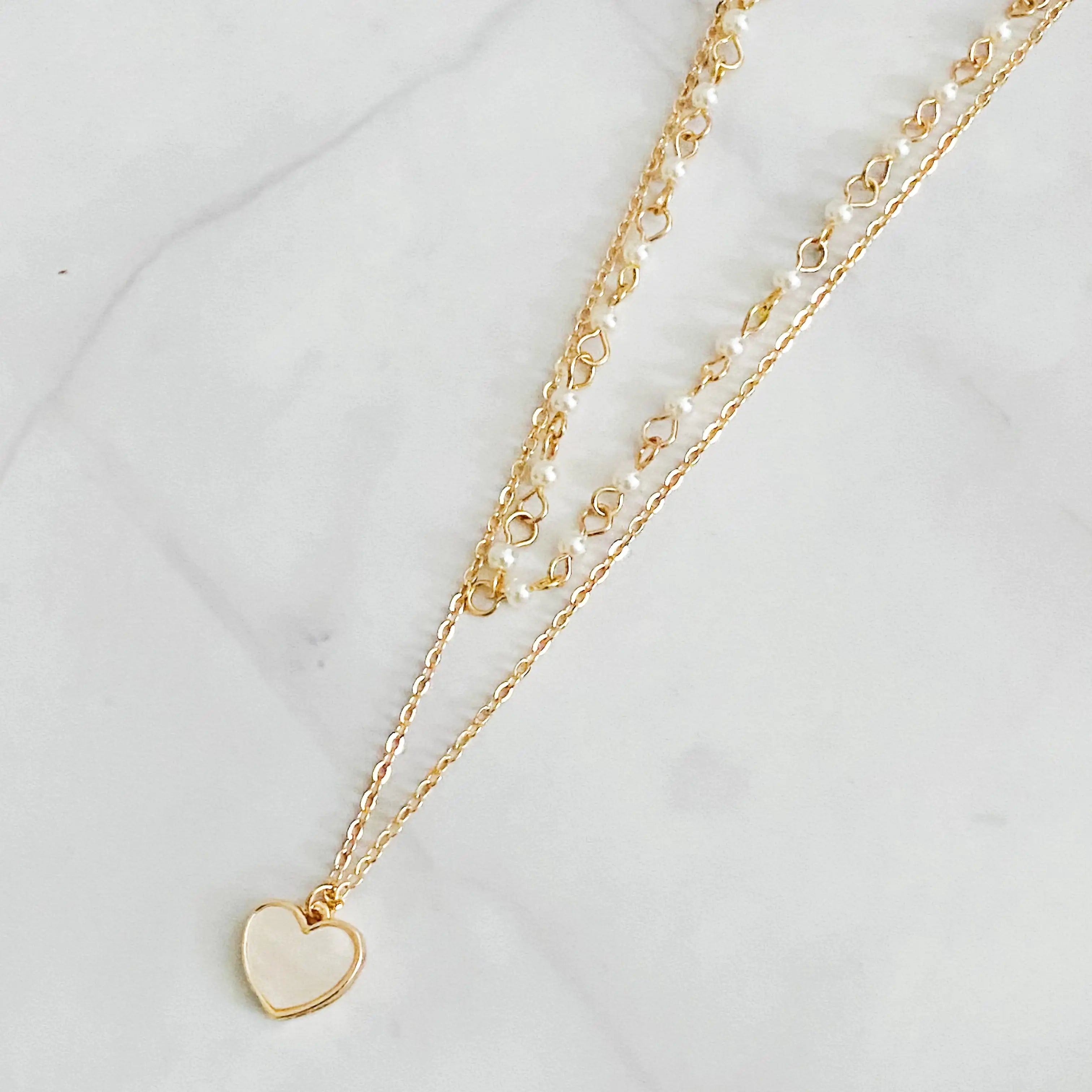 Gold Plated Pearl Chain Heart Necklace