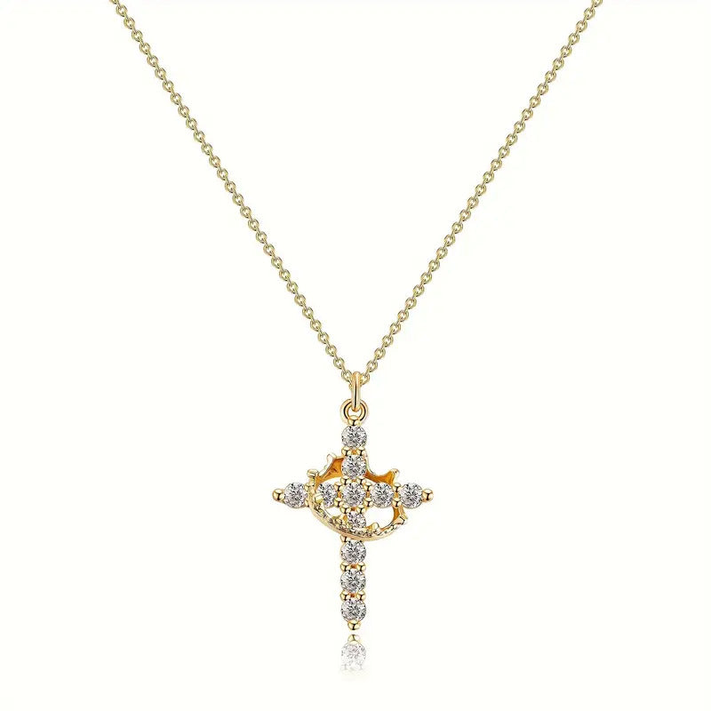 Gold Plated Crown Cross Necklace