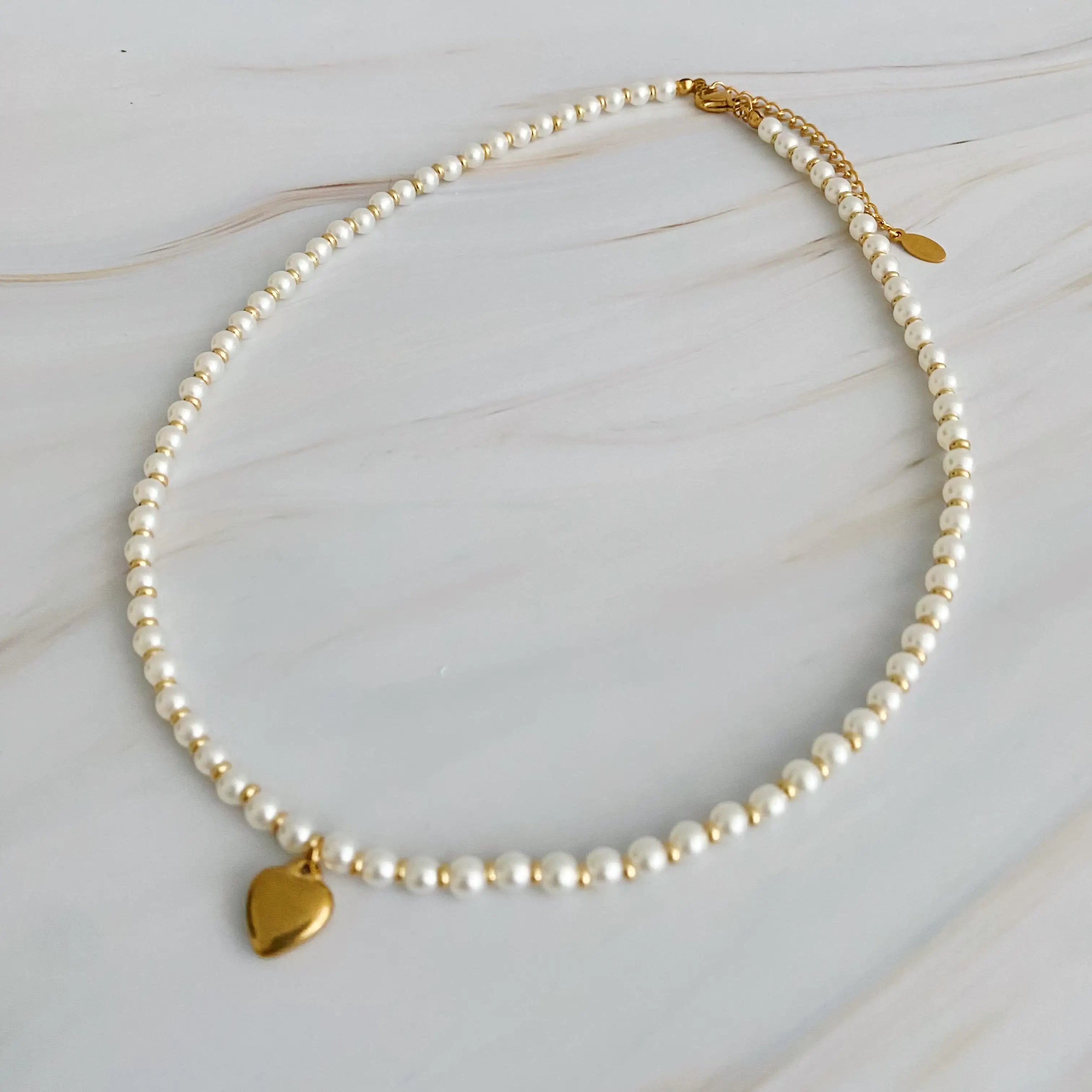 Gold Plated Pearl Bauble Heart Necklace