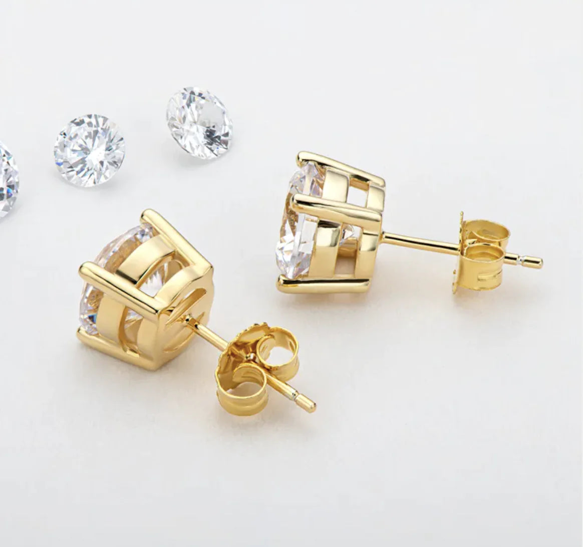 18K Gold Plated Moissanite Stud Earrings - Gold & White Gold