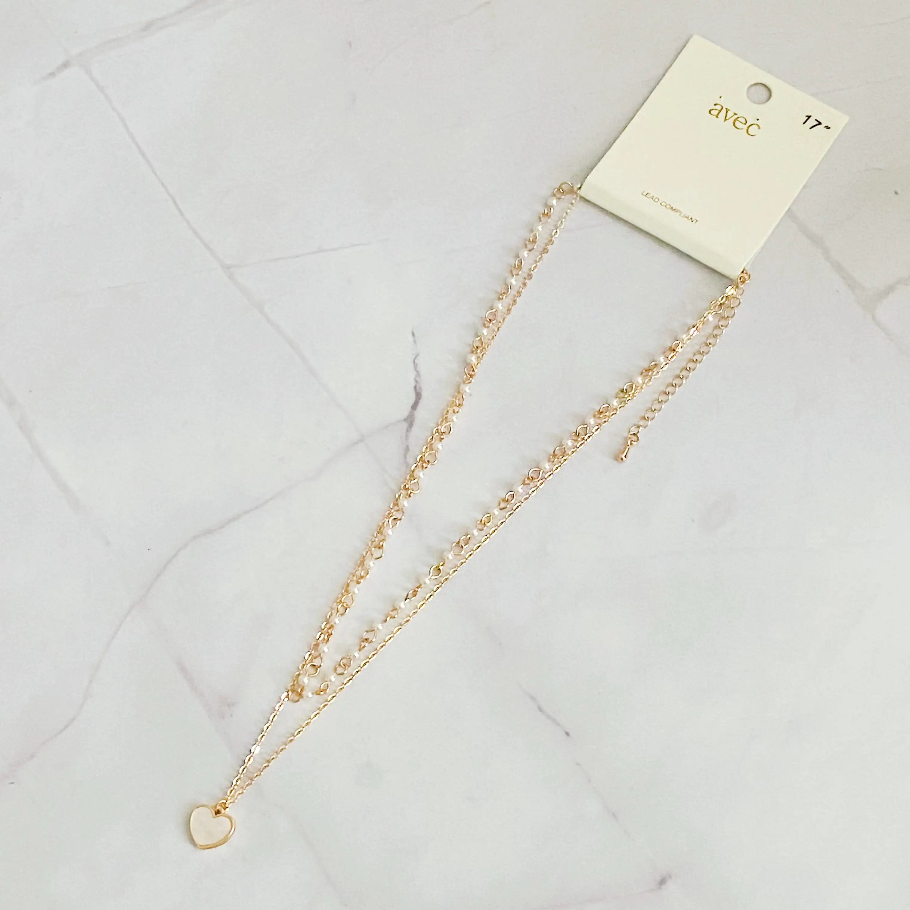 Gold Plated Pearl Chain Heart Necklace