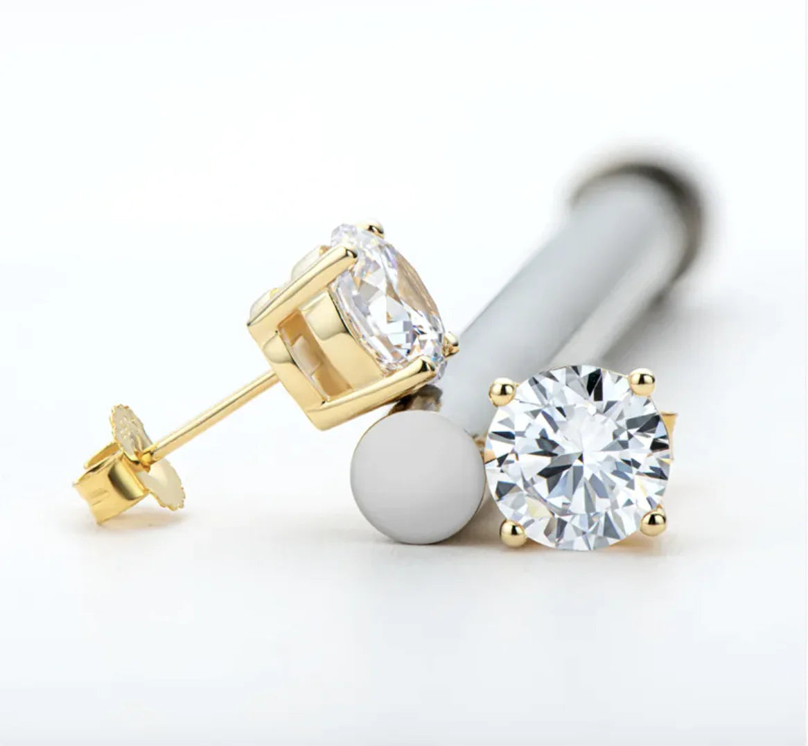 18K Gold Plated Moissanite Stud Earrings - Gold & White Gold