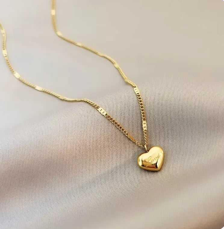 Gold Plated Vintage Love Heart Pendant Necklace