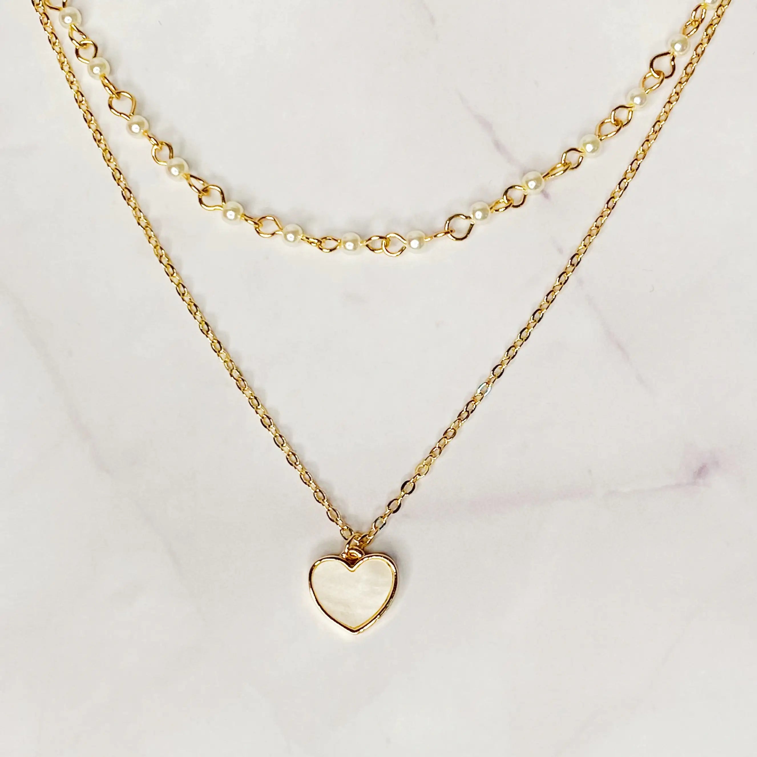 Gold Plated Pearl Chain Heart Necklace