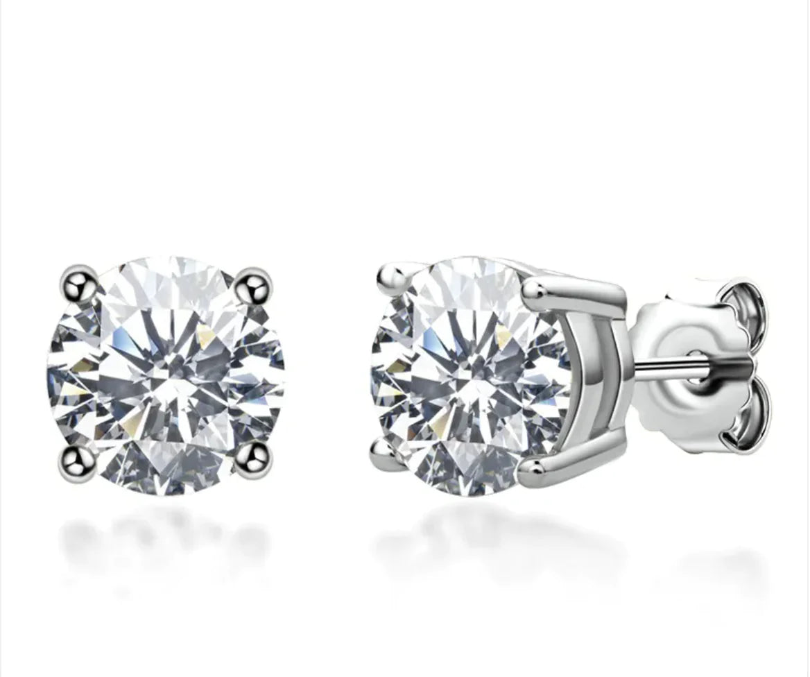 18K Gold Plated Moissanite Stud Earrings - Gold & White Gold